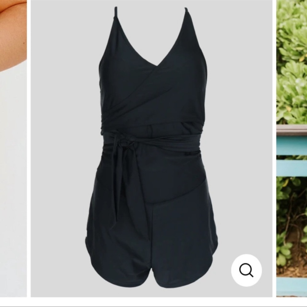 Women's Black Wrap Swim Romper